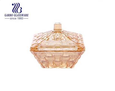 2.91 Zoll Großhandel Ion plattiert Luxus Karneval Golden Glass Sweet Gläser mit gewebtem Muster