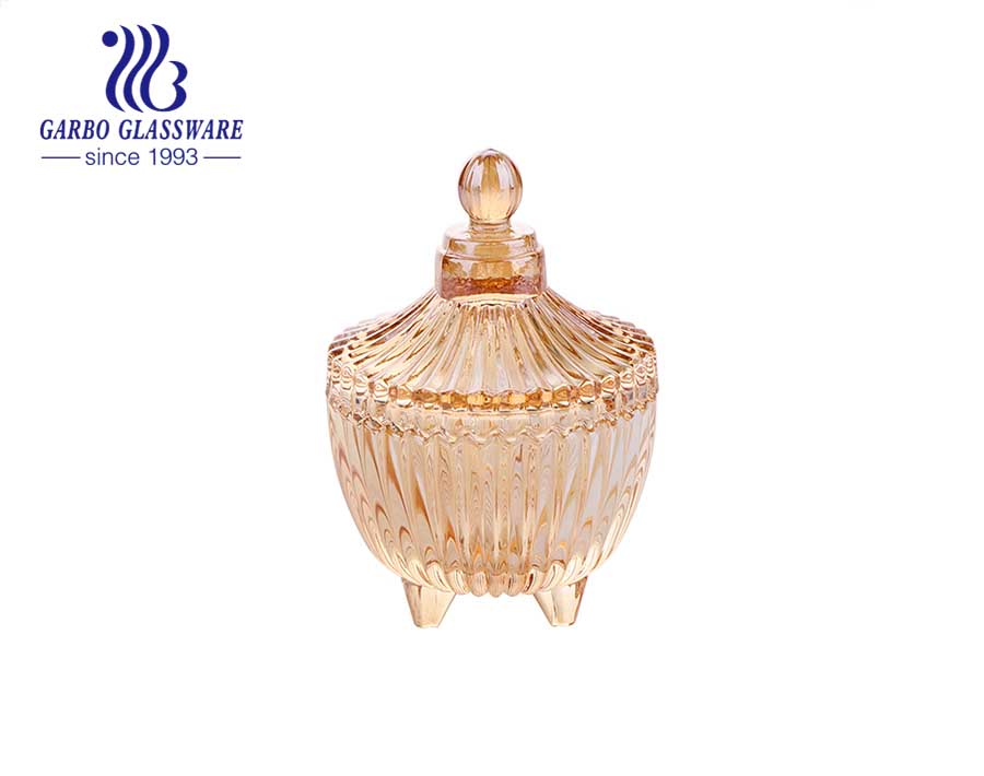 2.91 inch Wholesale Ion plated Luxury Carnival Golden Glass Sweet Jars with Woven Pattern