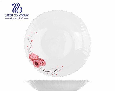 8.5inch Heat Resistance Deep Plates Decal Opal Glassware Cookware Sets Dinnerware Set White Fish Flat Plate Dish Opal Glass Plates
