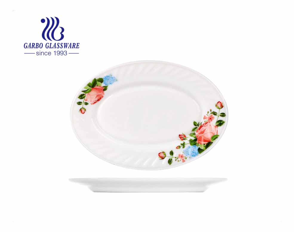 8.5inch Heat Resistance Deep Plates Decal Opal Glassware Cookware Sets Dinnerware Set White Fish Flat Plate Dish Opal Glass Plates