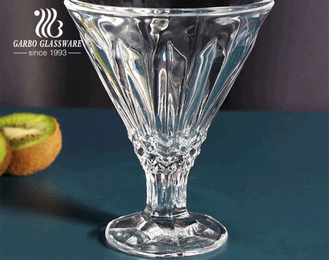 V- Shaped 8oz New Embossed Crystal Glass Ice Cream Cup Sundae Bowls,Dessert Cups for Parfait Pudding Fruit Salad and more 