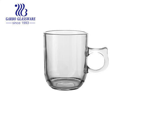 Clear glass tea mug with special handle 8 ounce engraved pattern design glass cups 