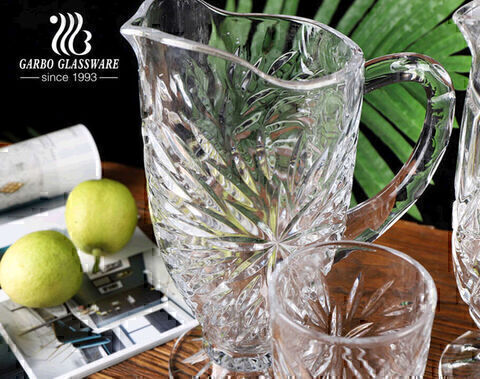 High-white classical firework series 7 pcs glass water drinking jug set vintage glass pitcher set with engraved pattern from factory