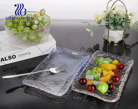 Rectangular shape handmade thick textured glass side plate for tabletop wedding restaurant