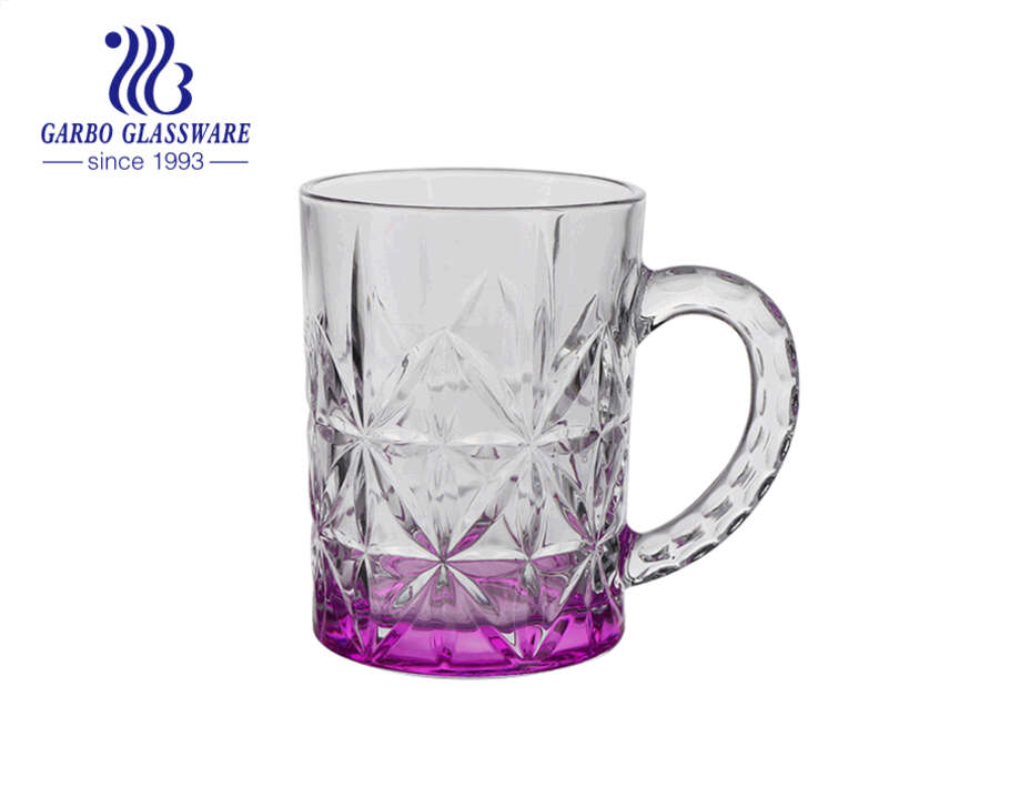 Customized spray colors glass beer mug with pattern designs 400ml beer stein beer glasses with handles