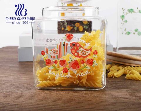 Premuim grand pot en verre transparent borosilicate avec couvercle en silicone en bambou pour le stockage des aliments