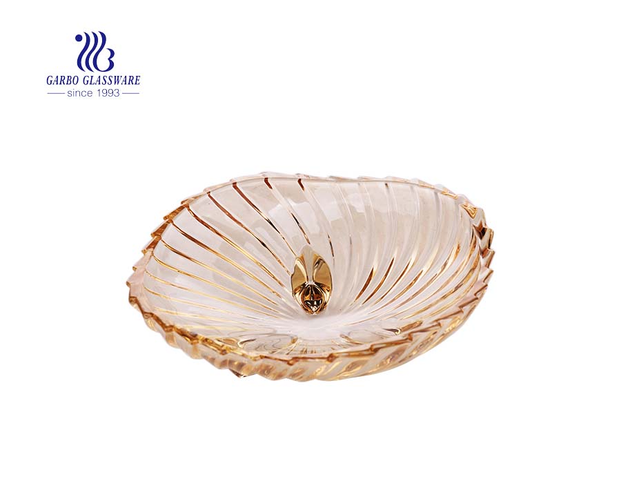 Large amber square-shape weaving glass fruit bowl for home decoration