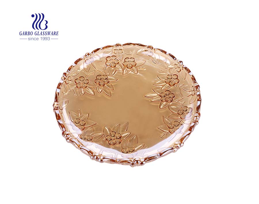 Large amber square-shape weaving glass fruit bowl for home decoration
