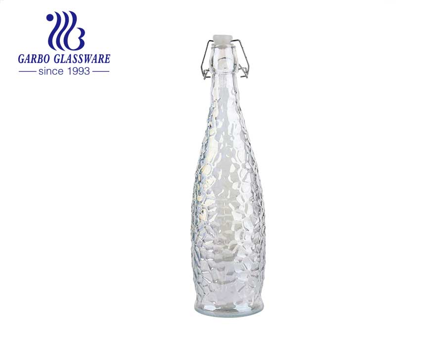 33oz bernsteingelbe Glasflasche Aufbewahrungsflasche mit luftdichtem Deckel Biersaft Klarglashersteller