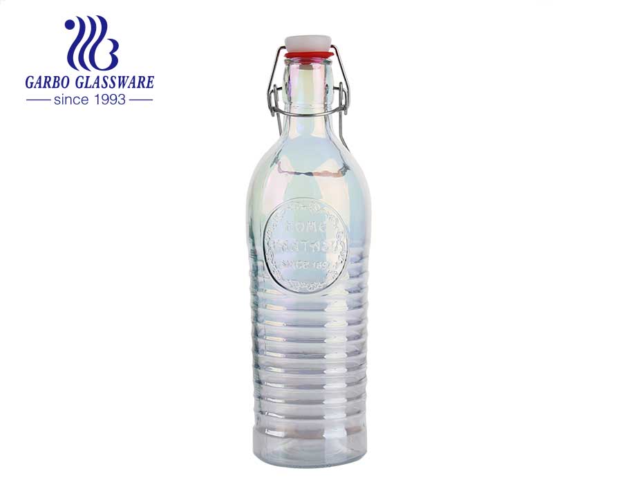 ​kundenspezifische Tuschemalerei 1000 ml Glasflasche mit Bügelverschluss dekorative Glasaufbewahrungsflasche