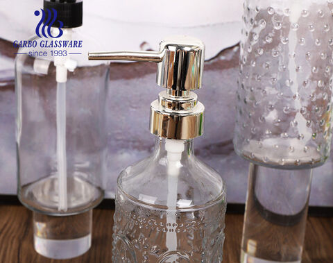 460ml vintage clear glass liquid hand soap dispenser with plastic golden pump