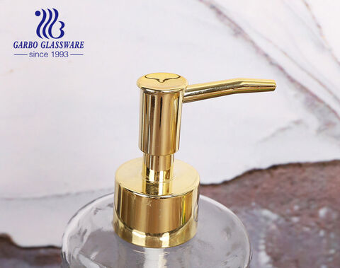 460ml vintage clear glass liquid hand soap dispenser with plastic golden pump