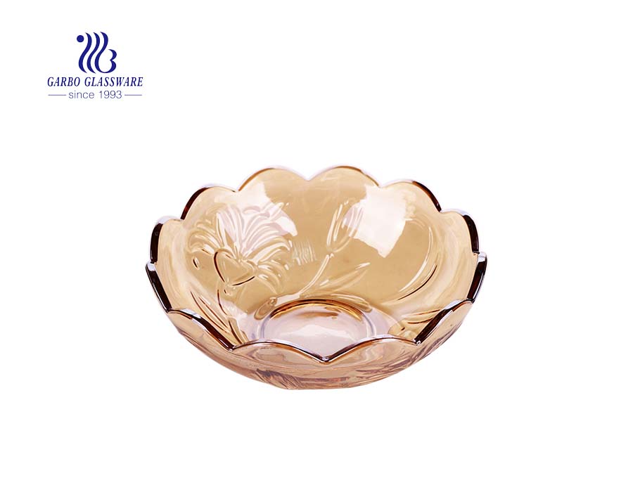 Classy 9.5 inches vertical design amber color glass fruit bowls for home table