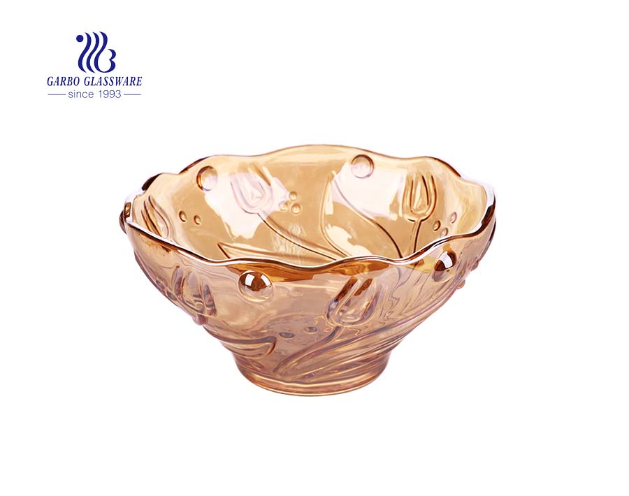 Classy 9.5 inches vertical design amber color glass fruit bowls for home table