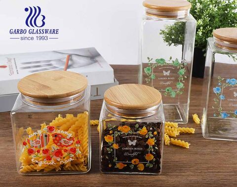 Boîtes de cuisine Pot de stockage de nourriture hermétique carré en verre borosilicaté élevé pour le grain de bonbons à la farine de thé