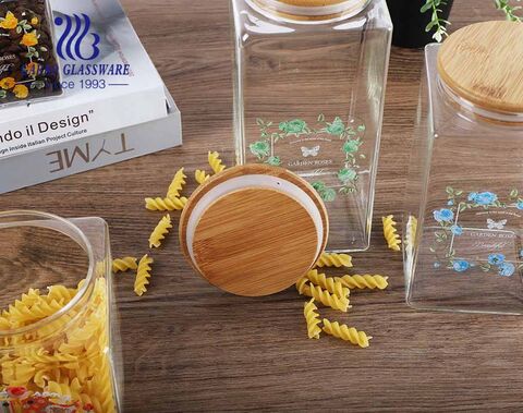 Kitchen Canisters High Borosilicate Glass Square Airtight Food Storage Jar for Tea Flour Candies Grain