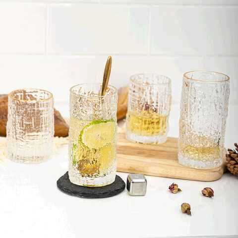 Handmade blown engraved glass cup with tree rind for bar and home