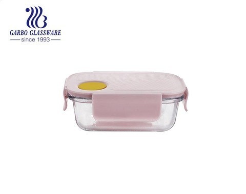 400ml lunch box Oven Safe food container borosilicate glass ovenware with pink silicone hole lids