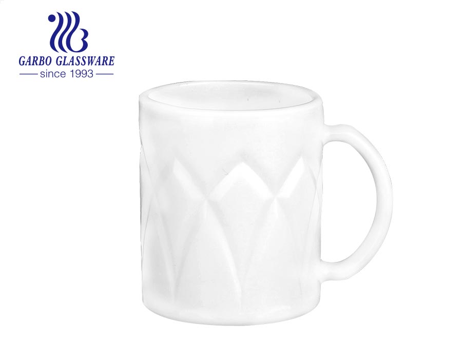 Garbo neues Design Personalisierter Druck Milky White Opal Glass 11oz Glaskaffeetasse