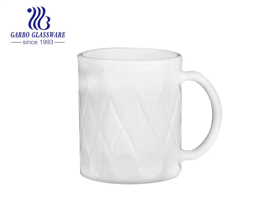 Garbo neues Design Personalisierter Druck Milky White Opal Glass 11oz Glaskaffeetasse