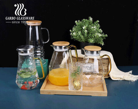 2100ml Pyrex Klarglas Wasserkrug mit Holzdeckel Eisteekrug mit Ausguss