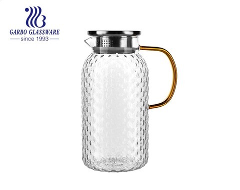 1.9 Liter Glass Pitcher with Lid Ice Tea Pitchers Glass Water Jug/Carafe with Handle for Hot/ Cold Tea Juice