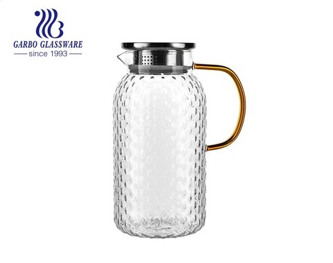 Pichet en verre de 1.9 litre avec couvercle Pichets à thé glacé Pichet/carafe à eau en verre avec poignée pour jus de thé chaud/froid