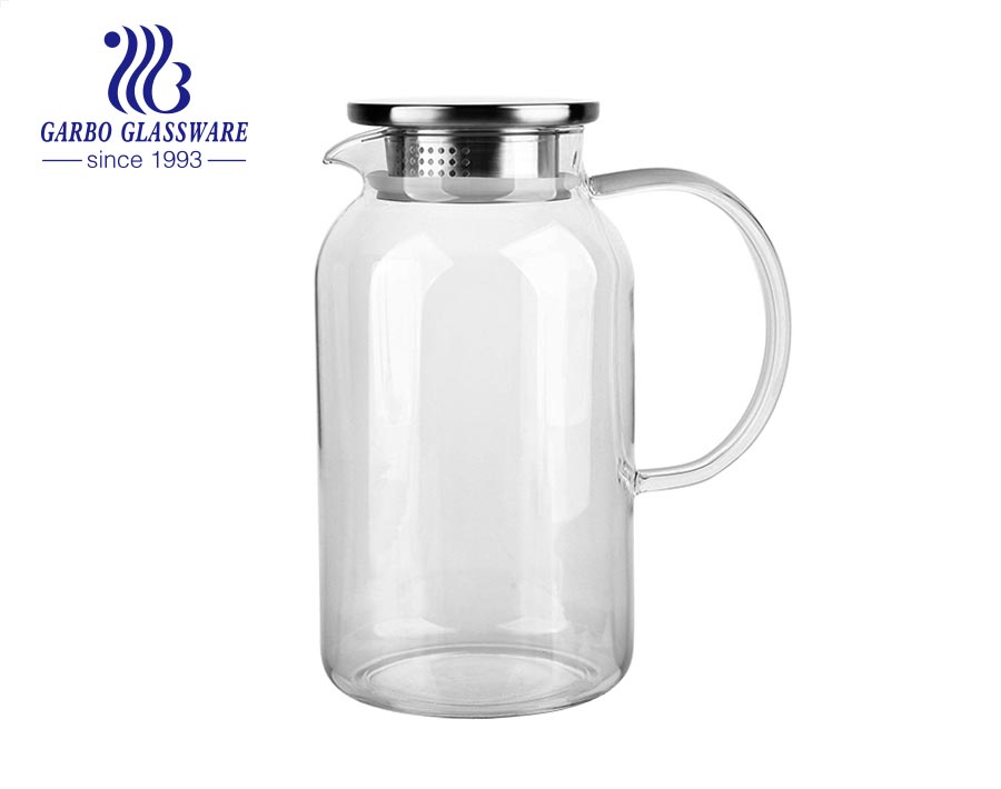 1.9 Liter Glass Pitcher with Lid Ice Tea Pitchers Glass Water Jug/Carafe with Handle for Hot/ Cold Tea Juice