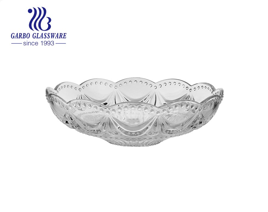 ​Garbo 11 inches carved diamond embossed thick-walled glass fruit bowl All-purpose