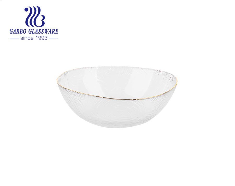 ​Garbo 11 Zoll geschnitzte diamantgeprägte dickwandige Glasobstschale Allzweck bowl