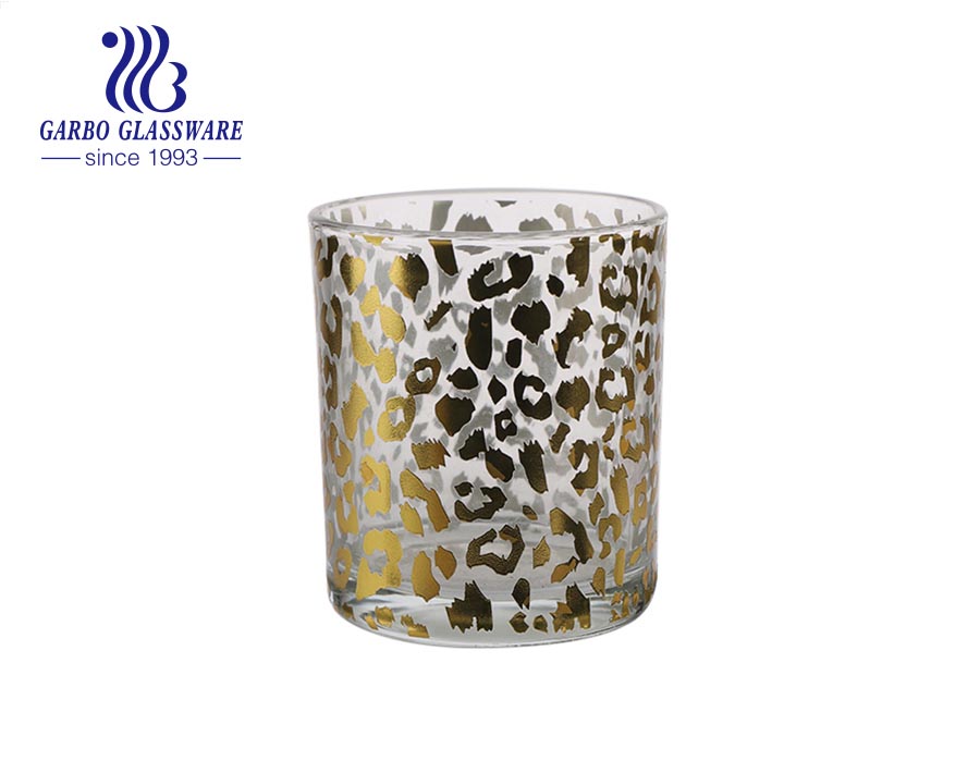 Bougeoir votif en verre à fond en verre de couleur bleue avec fleur de décalcomanie personnalisée