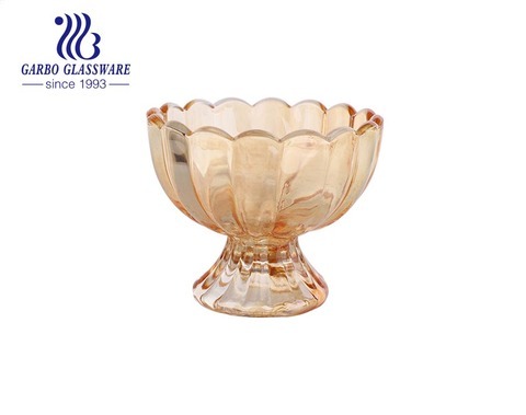 Daily use lotus Amber mini size 4oz Glass Ice Cream Cup Sundae Bowls Glass cup with heavy footed base 