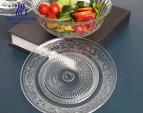 Plato de fruta de vidrio vintage de 9 pulgadas al por mayor transparente con diseño elegante