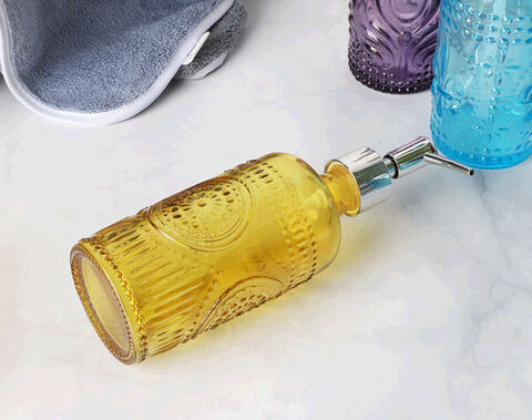 Ensemble d'accessoires de salle de bain en verre bleu tiffany de pulvérisation en gros ensemble de distributeur de savon liquide en verre