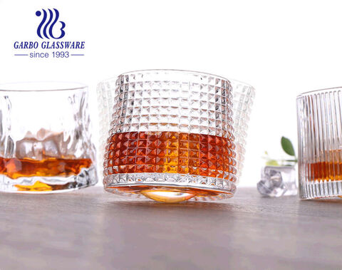 Nordic style engraved whisky glass cup with rotating spinning base