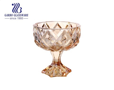 Luxury style ice cream bowl  260ml glass cup with footed stable base diamond embossed pattern fruit bowl dessert cup 