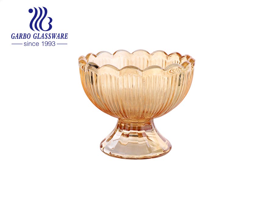 Luxury style ice cream bowl  260ml glass cup with footed stable base diamond embossed pattern fruit bowl dessert cup 