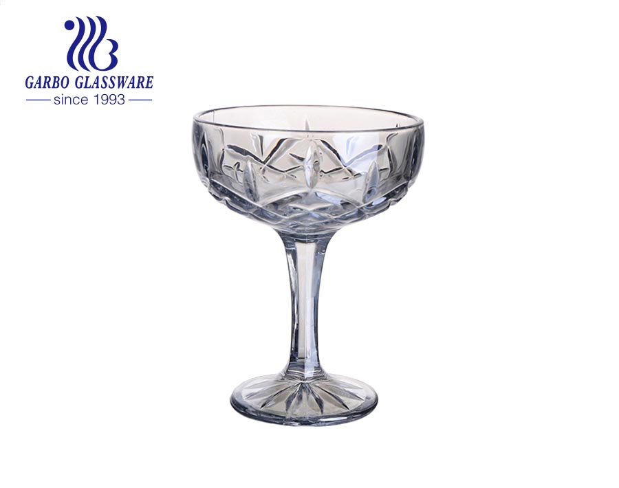 Luxury style ice cream bowl  260ml glass cup with footed stable base diamond embossed pattern fruit bowl dessert cup 