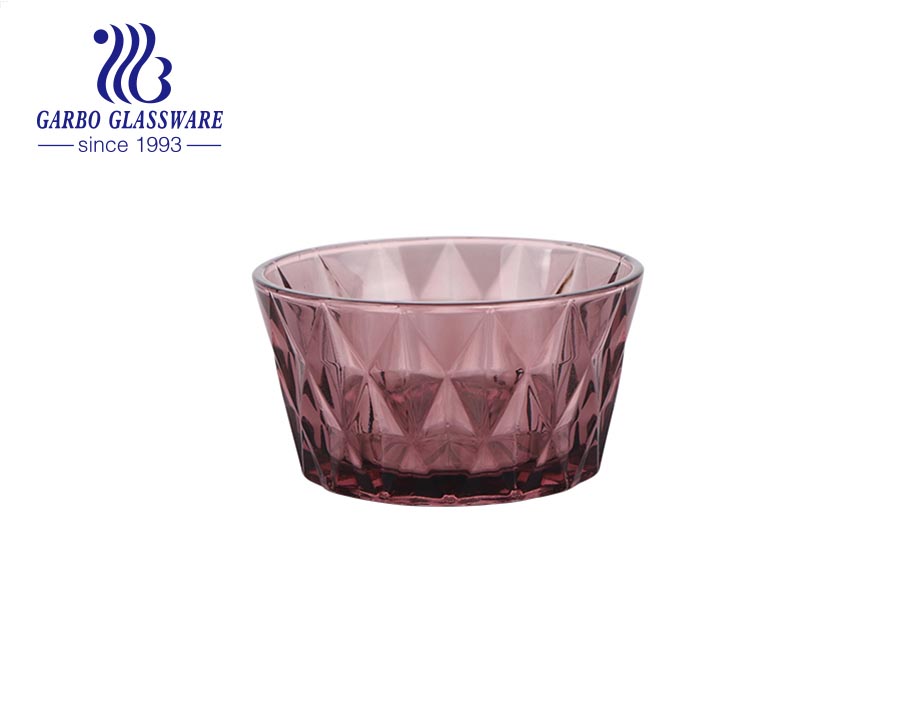 Wholesale unique gray blue solid colored diamond design glass dessert salad bowl for dinner table