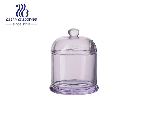 Pot de bonbons en verre de conteneurs en verre transparent de couleur pourpre de jet avec le réservoir de stockage de ménage de couvercle