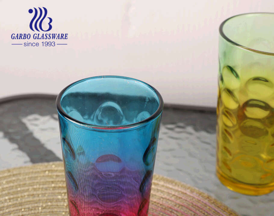 Classic cheap price 14oz glass tumbler with custom sprayed colors