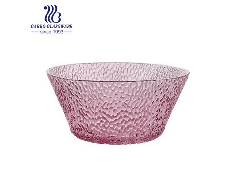 1400ML wholesale cheap machine-made pink spraying colored transparent glass salad bowl with customized design