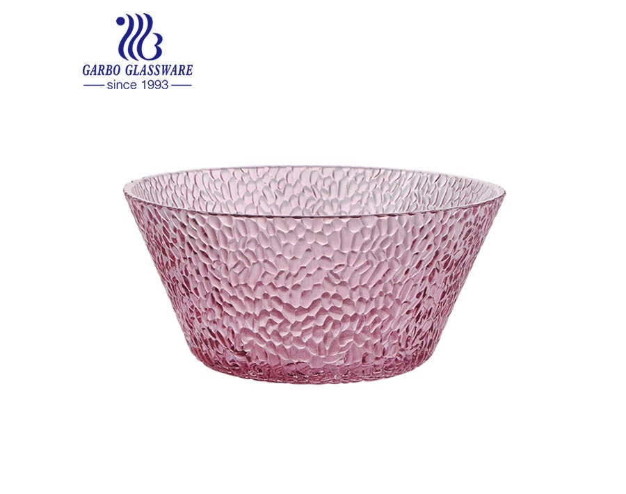 1400ML wholesale cheap machine-made pink spraying colored transparent glass salad bowl with customized design