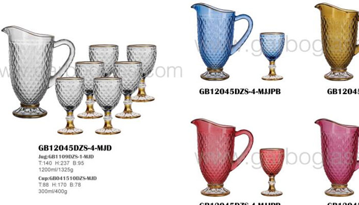 Set of 7pcs color glass jug set with gold rim and spray colors