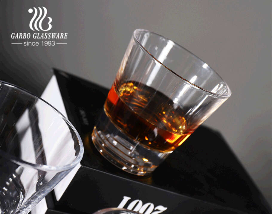 Premium glass tumbler with thickened base for whisky brandy spirit serving