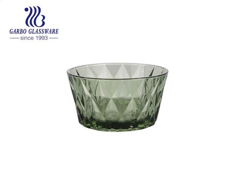 Machine-made vintage olive green diamond design glass salad dessert ice cream bowl with factory price
