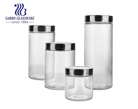 2200ml 1700ml 1200ml 900ml set of 4 sizes cylinder shape glass kitchen canister set with screw lid