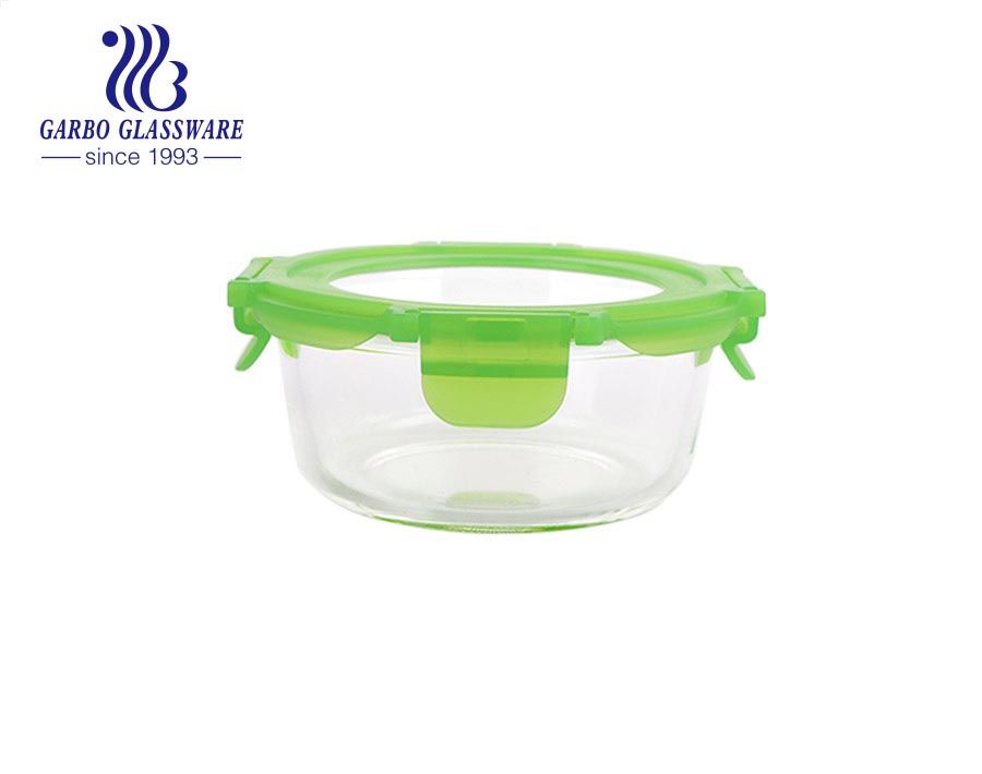 Airtight food storage transparent lid oven safe glass food container Amazon hot selling round glass food storage set