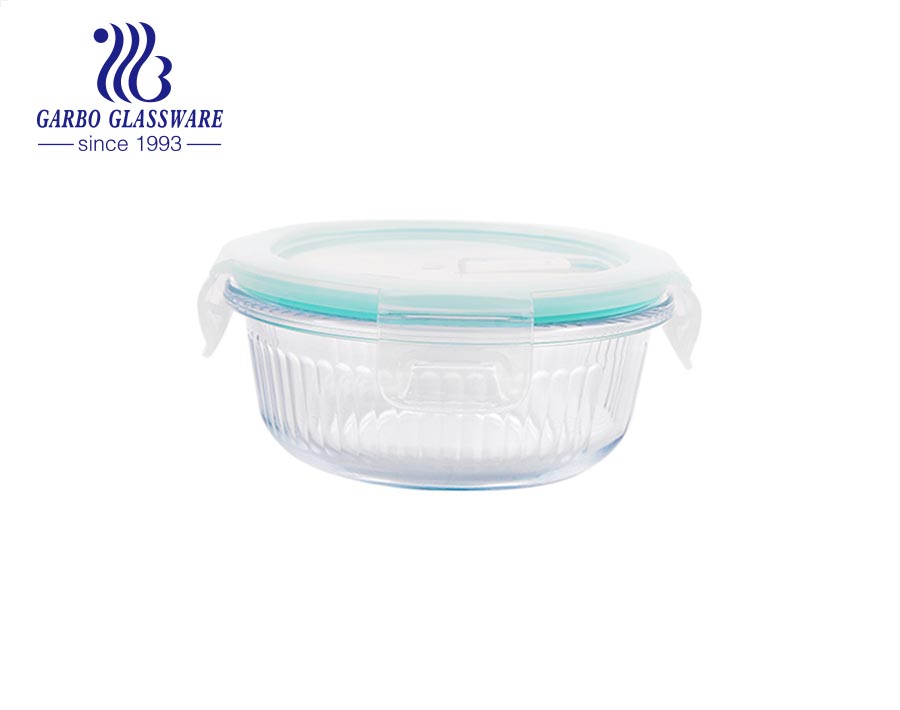 Airtight food storage transparent lid oven safe glass food container Amazon hot selling round glass food storage set