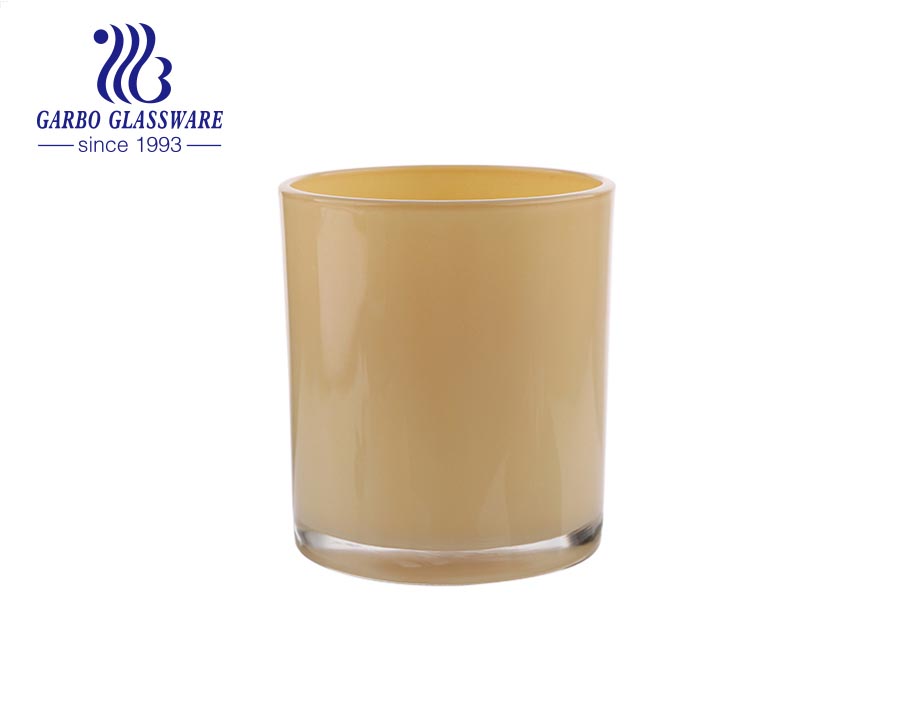 Wholesale cheap yellow frosted glass round candle holders tumblers